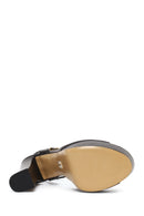 Woman Black Ankle-Buckle High Chunky-Heel Platform Leather Sandal | Derimod Woman Black Ankle-Buckle High Chunky-Heel Platform Leather Sandal | Derimod