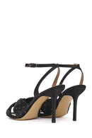 Women's Black Ankle Buckle High Thin Heel Fabric Sandals | Derimod Women's Black Ankle Buckle High Thin Heel Fabric Sandals | Derimod