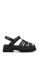 Woman Black Strappy Thick-Soled Leather Sandals | Derimod Woman Black Strappy Thick-Soled Leather Sandals | Derimod
