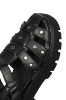 Woman Black Strappy Thick-Soled Leather Sandals | Derimod Woman Black Strappy Thick-Soled Leather Sandals | Derimod