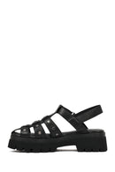 Woman Black Strappy Thick-Soled Leather Sandals | Derimod Woman Black Strappy Thick-Soled Leather Sandals | Derimod