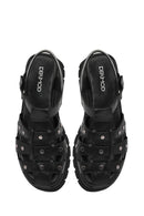 Woman Black Strappy Thick-Soled Leather Sandals | Derimod Woman Black Strappy Thick-Soled Leather Sandals | Derimod