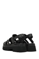 Woman Black Strappy Thick-Soled Leather Sandals | Derimod Woman Black Strappy Thick-Soled Leather Sandals | Derimod