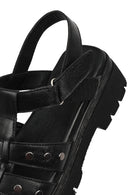 Woman Black Strappy Thick-Soled Leather Sandals | Derimod Woman Black Strappy Thick-Soled Leather Sandals | Derimod