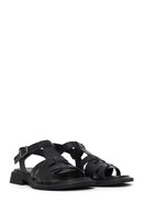 Woman Black Ankle-Buckle Leather Sandal | Derimod Woman Black Ankle-Buckle Leather Sandal | Derimod
