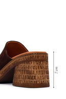 Woman Brown Block-Heel Suede Leather Mules | Derimod Woman Brown Block-Heel Suede Leather Mules | Derimod
