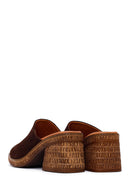 Woman Brown Block-Heel Suede Leather Mules | Derimod Woman Brown Block-Heel Suede Leather Mules | Derimod