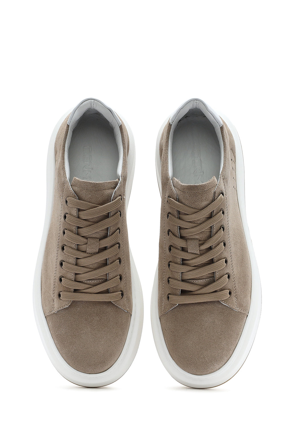 Erkek Bej Bağcıklı Kalın Tabanlı Nubuk Deri Sneaker