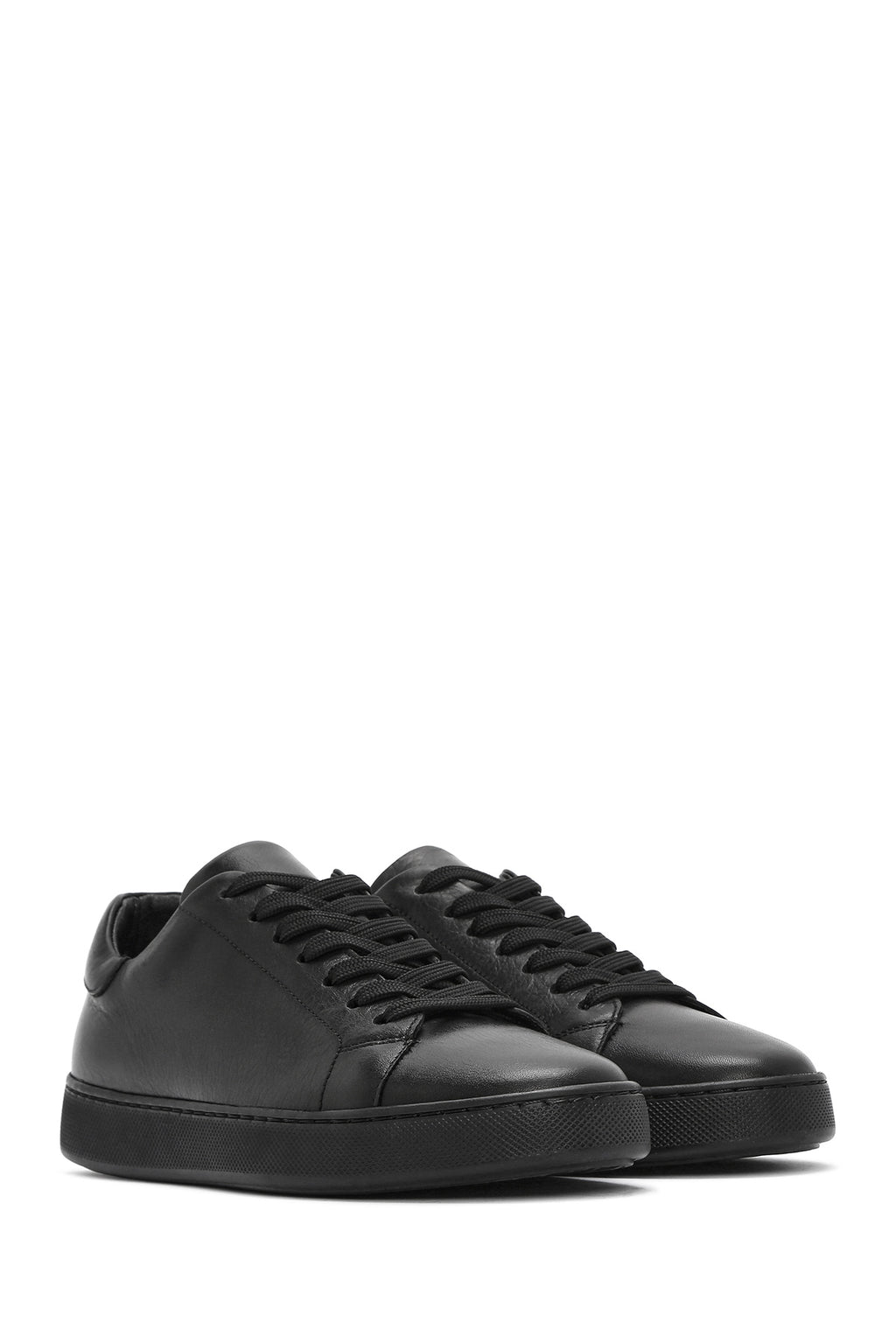 Erkek Siyah Bağcıklı Deri Sneaker