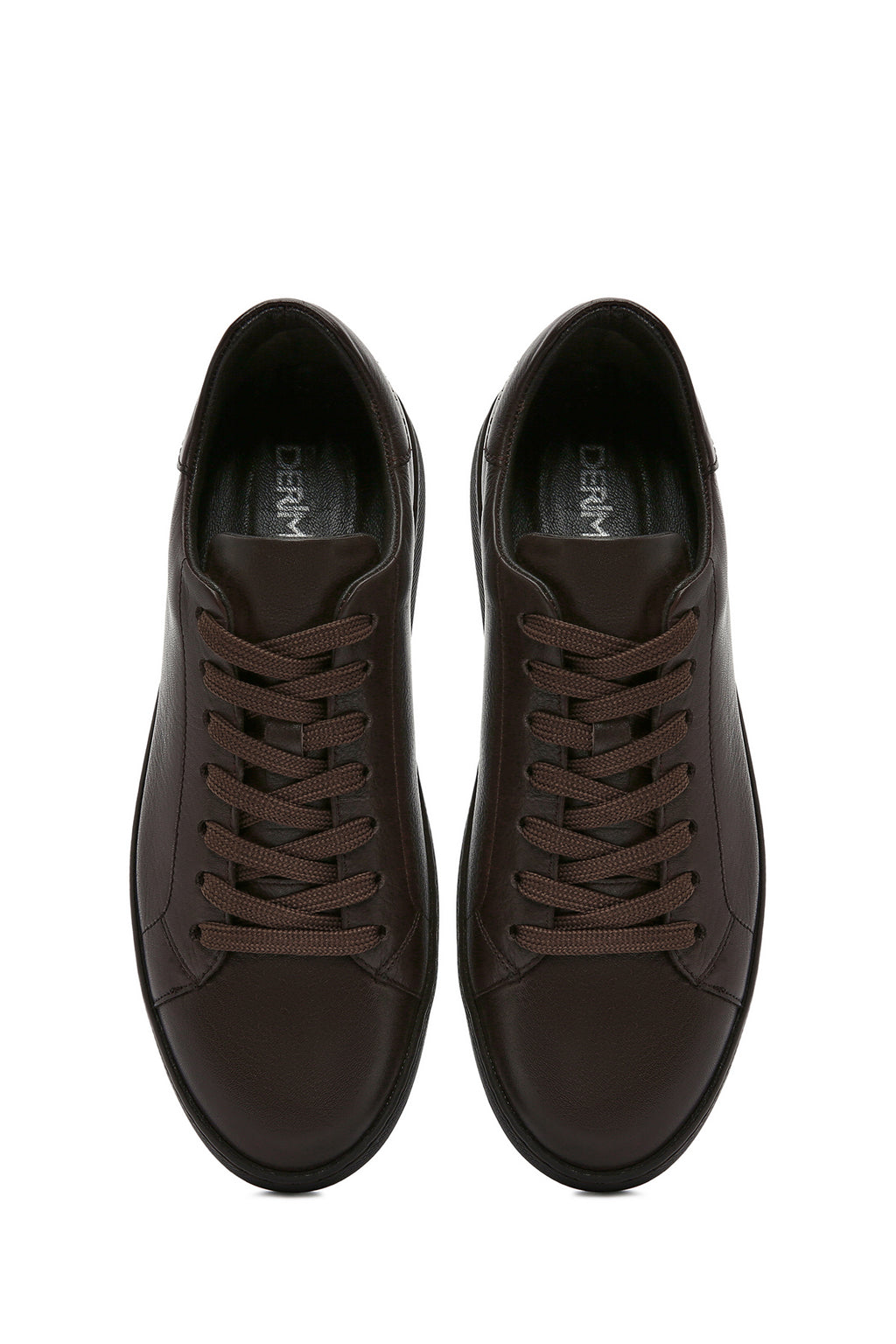 Erkek Kahverengi Bağcıklı Deri Sneaker