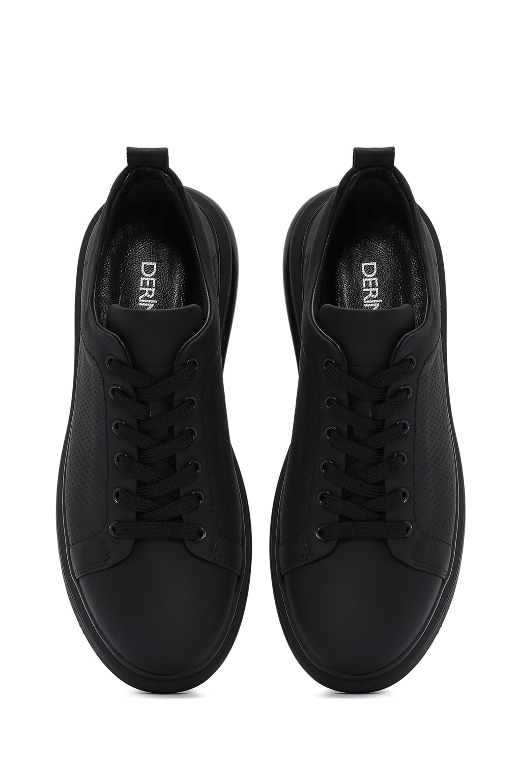 Erkek Siyah Bağcıklı Kalın Tabanlı Deri Sneaker