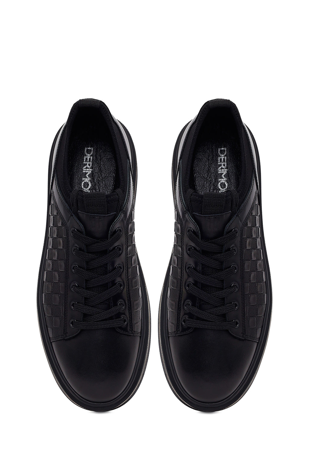 Erkek Siyah Bağcıklı Deri Sneaker