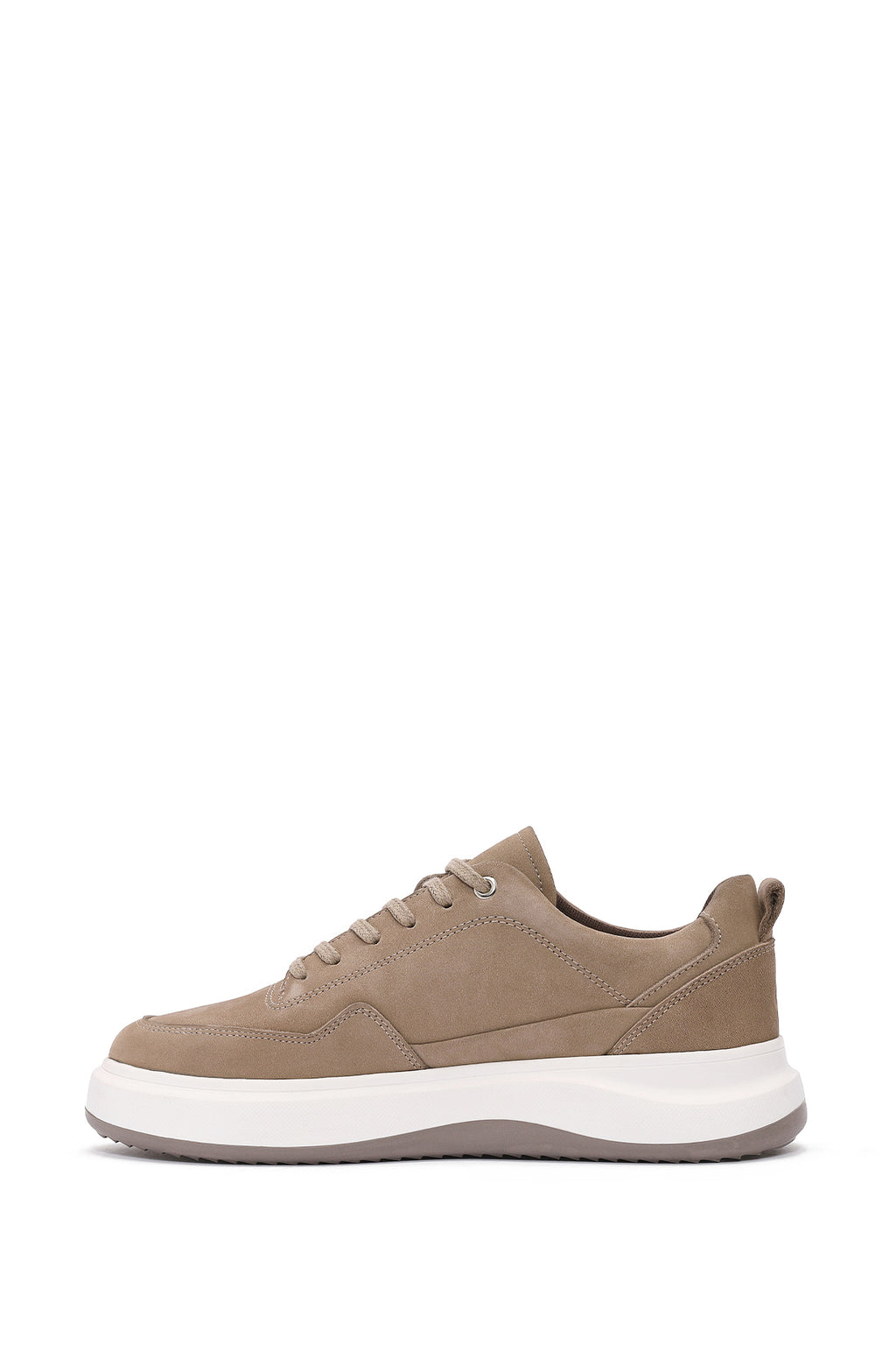 Erkek Vizon Bağcıklı Kalın Tabanlı Nubuk Deri Sneaker