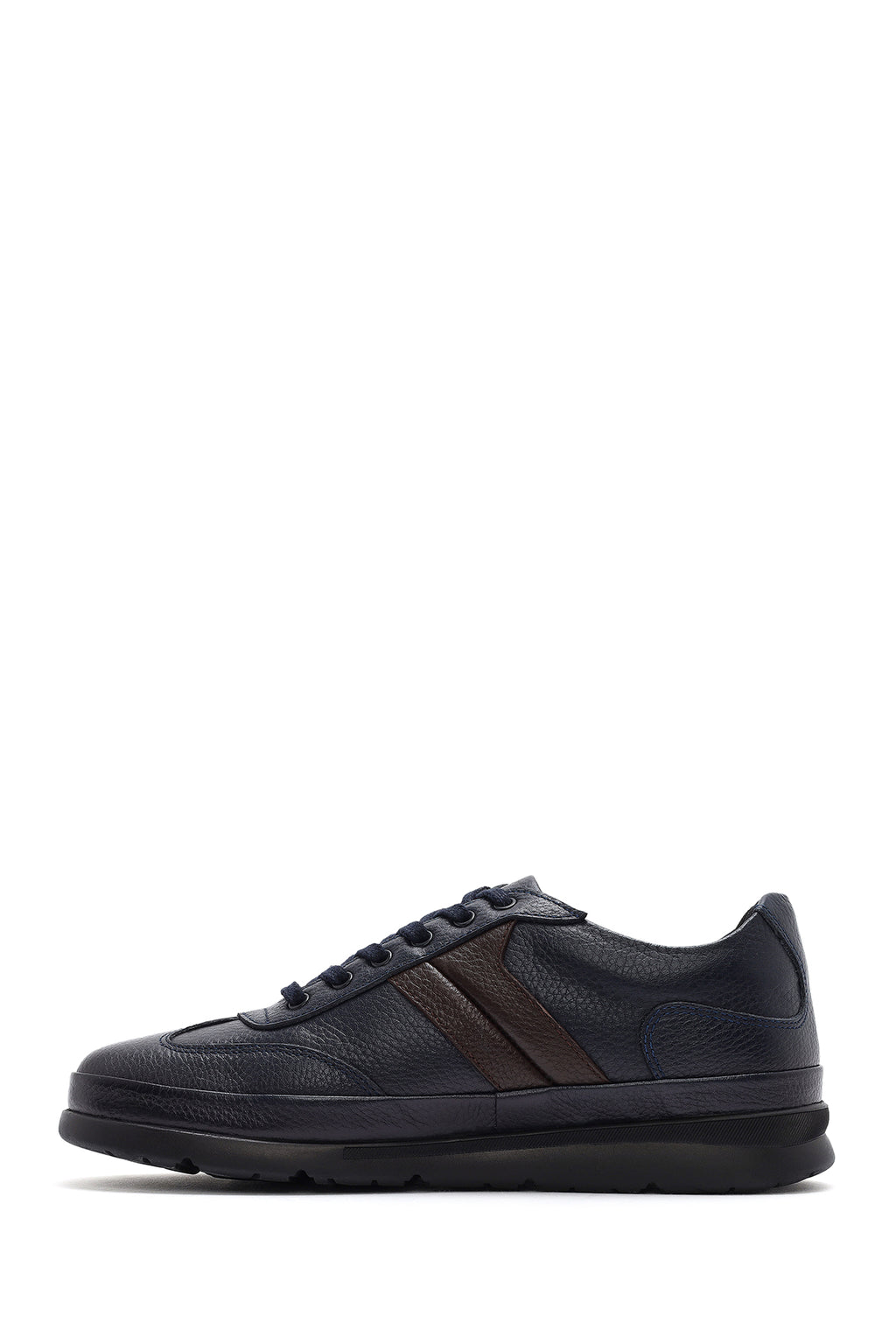 Erkek Lacivert Bağcıklı Deri Casual Sneaker