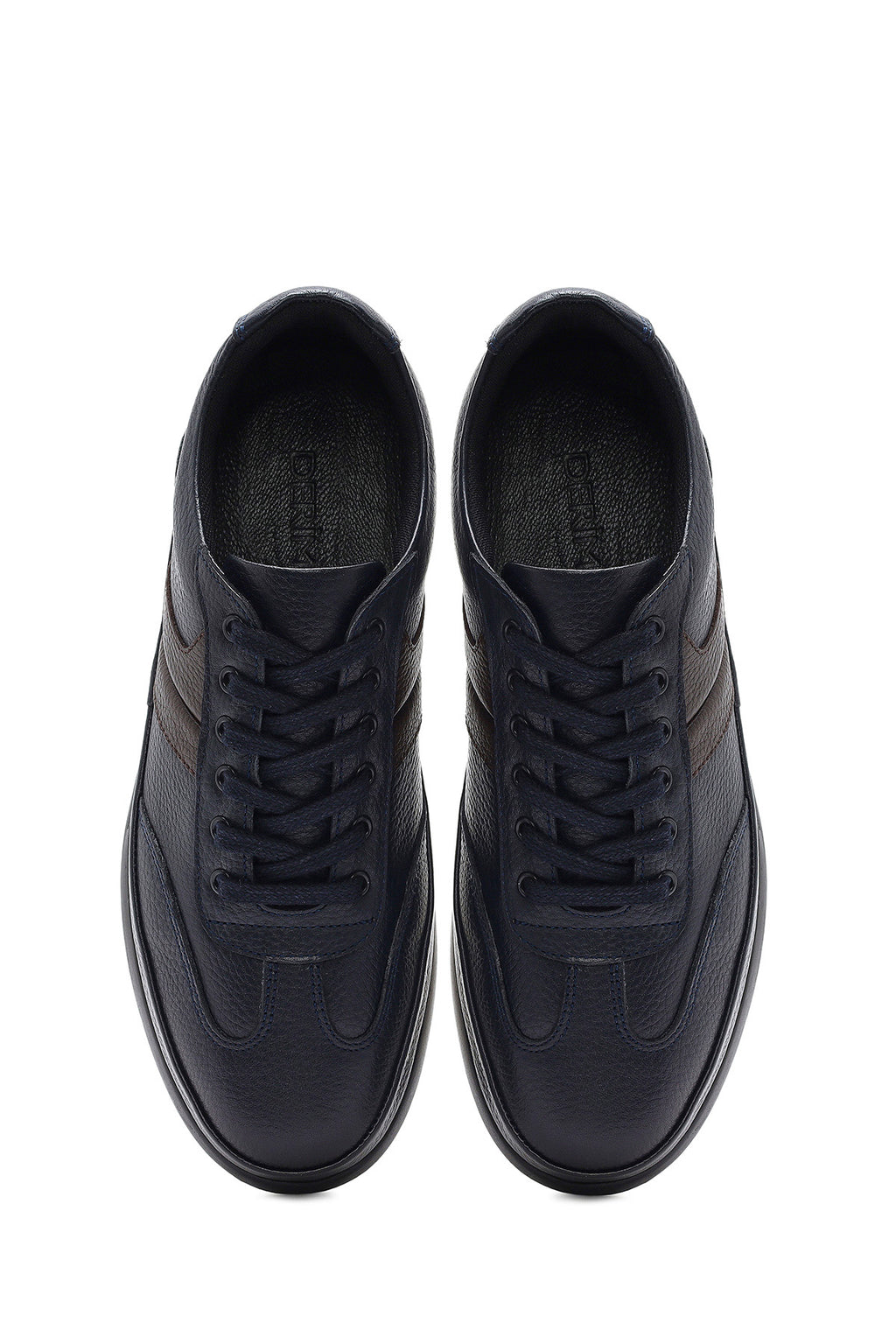Erkek Lacivert Bağcıklı Deri Casual Sneaker