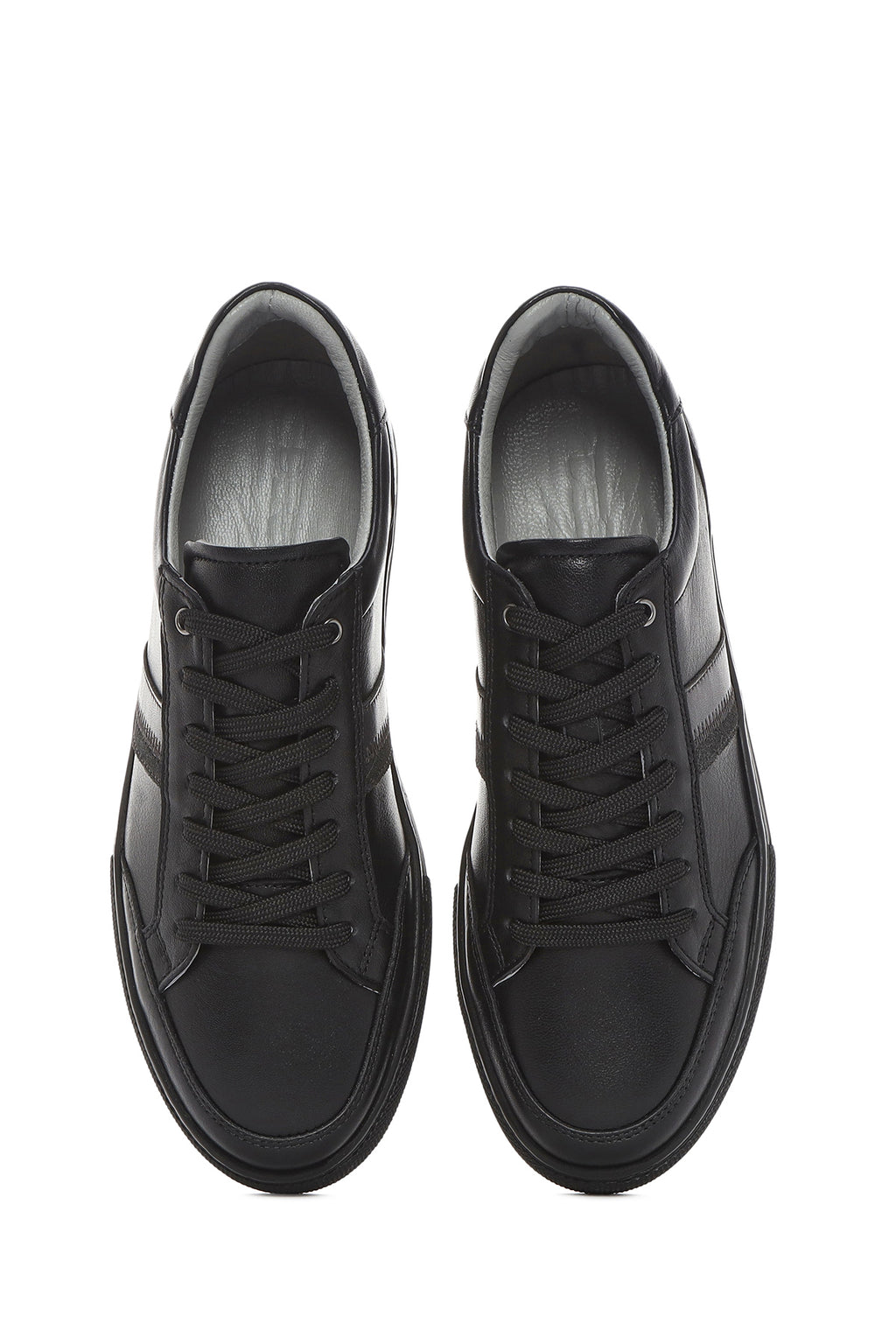 Erkek Siyah Bağcıklı Deri Sneaker