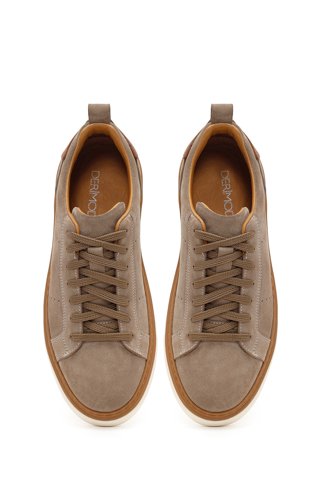 Erkek Vizon Bağcıklı Kalın Tabanlı Süet Deri Sneaker