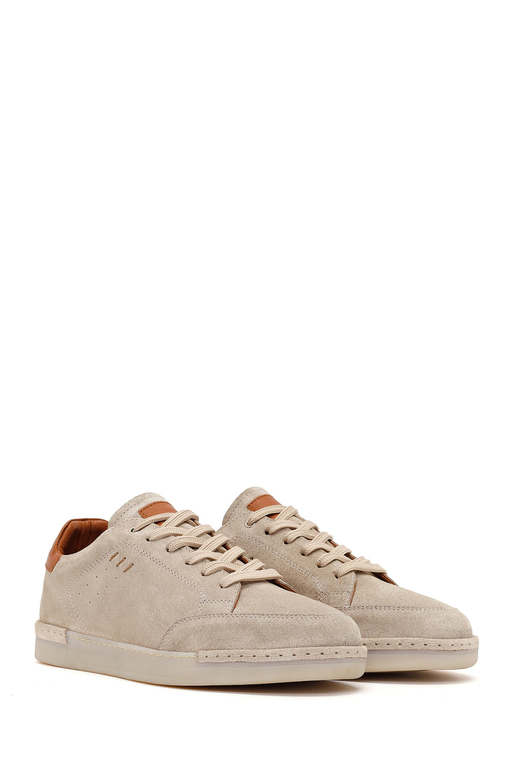 Erkek Bej Bağcıklı Süet Deri Sneaker
