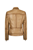 Loretta Woman Beige Leather Jacket | Derimod Loretta Woman Beige Leather Jacket | Derimod