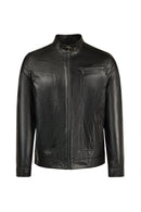 Felibe Male Black Mandarin Collar Leather Jacket | Derimod Felibe Male Black Mandarin Collar Leather Jacket | Derimod