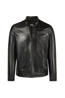 Felibe Male Black Mandarin Collar Leather Jacket | Derimod Felibe Male Black Mandarin Collar Leather Jacket | Derimod