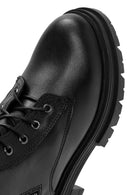 Women's Black Double Zipper Lace-Up Leather Combat Boots | Derimod Women's Black Double Zipper Lace-Up Leather Combat Boots | Derimod