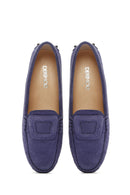 Women's Navy Blue Suede Leather Loafer | Derimod Women's Navy Blue Suede Leather Loafer | Derimod