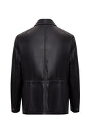 Salah Men's Black Shirt Collar Leather Jacket | Derimod Salah Men's Black Shirt Collar Leather Jacket | Derimod