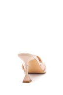 Women's Beige Leather Patent Leather Heeled Slippers | Derimod Women's Beige Leather Patent Leather Heeled Slippers | Derimod