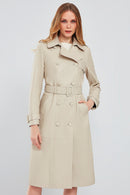 Fergie Women's Beige Long Leather Trench Coat | Derimod Fergie Women's Beige Long Leather Trench Coat | Derimod