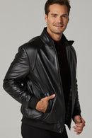 Andy Men's Black Leather Jacket | Derimod Andy Men's Black Leather Jacket | Derimod