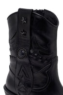 Woman Black Zip Closure Leather Cowboy Boots | Derimod Woman Black Zip Closure Leather Cowboy Boots | Derimod