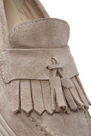 Women's Beige Tassel Suede Leather Loafer | Derimod Women's Beige Tassel Suede Leather Loafer | Derimod