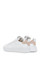 Women's White Laced Leather Sneaker with Accessory Detail | Derimod Women's White Laced Leather Sneaker with Accessory Detail | Derimod