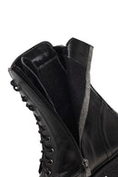 Women's Black Lace-Up Zipper Leather Combat Boots | Derimod Women's Black Lace-Up Zipper Leather Combat Boots | Derimod