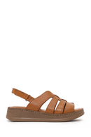 Woman Tan Strappy Thick-Soled Leather Comfort Sandal | Derimod Woman Tan Strappy Thick-Soled Leather Comfort Sandal | Derimod