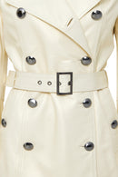 Barbara Women's Beige Double Breasted Collar Regular Leather Trench Coat | Derimod Barbara Women's Beige Double Breasted Collar Regular Leather Trench Coat | Derimod
