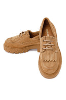 Woman Camel Lace-Up Thick-Soled Suede Casual Shoes | Derimod Woman Camel Lace-Up Thick-Soled Suede Casual Shoes | Derimod