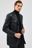 Kevin Men's Black Blazer Leather Jacket | Derimod Kevin Men's Black Blazer Leather Jacket | Derimod