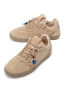 Woman Beige Lace-up Suede Leather Sneaker | Derimod Woman Beige Lace-up Suede Leather Sneaker | Derimod