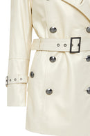 Barbara Women's Beige Double Breasted Collar Regular Leather Trench Coat | Derimod Barbara Women's Beige Double Breasted Collar Regular Leather Trench Coat | Derimod