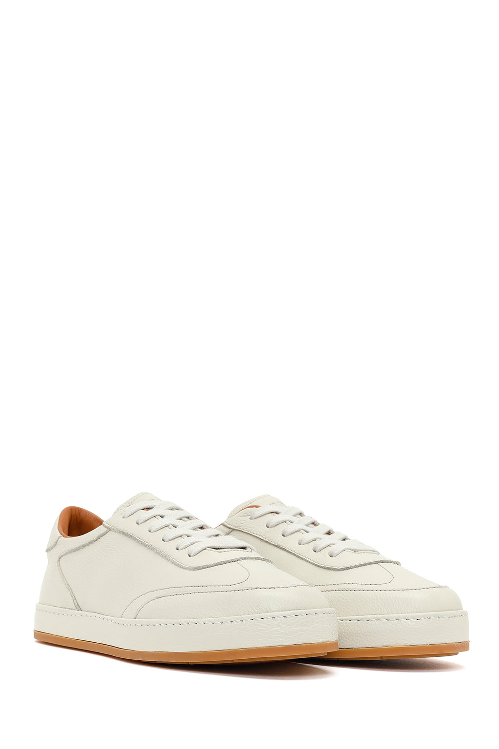 Erkek Beyaz Bağcıklı Deri Sneaker