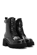 Women's Black Lace-Up Zippered Thick-Soled Leather Boots | Derimod Women's Black Lace-Up Zippered Thick-Soled Leather Boots | Derimod