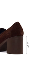 Woman Brown Chunky Heeled Suede Loafer | Derimod Woman Brown Chunky Heeled Suede Loafer | Derimod