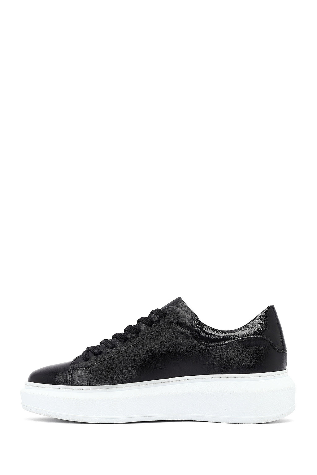 Kadın Siyah Bağcıklı Kalın Taban Deri Sneaker