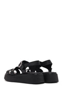 Women's Black Buckled Thick Soled Leather Comfort Sandals | Derimod Women's Black Buckled Thick Soled Leather Comfort Sandals | Derimod