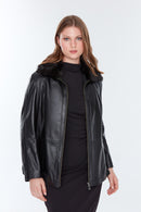 Samantha Women's Black Fur Leather Jacket | Derimod Samantha Women's Black Fur Leather Jacket | Derimod