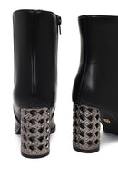 Women's Black Zippered Patterned Thick Heeled Boots | Derimod Women's Black Zippered Patterned Thick Heeled Boots | Derimod