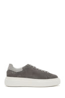 Men's Grey Lace-Up Thick-Sole Suede Leather Sneakers | Derimod Men's Grey Lace-Up Thick-Sole Suede Leather Sneakers | Derimod