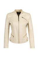 Donna Women's Beige Short Leather Jacket | Derimod Donna Women's Beige Short Leather Jacket | Derimod